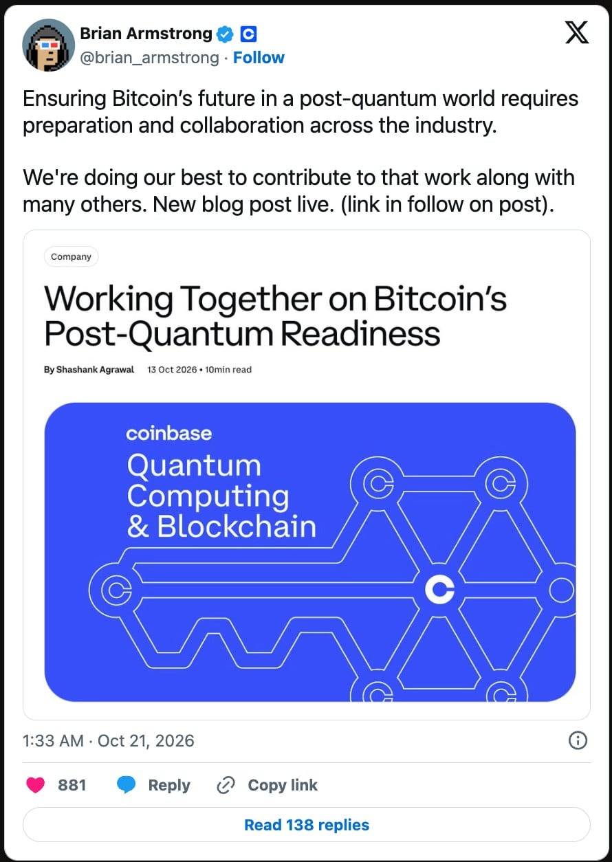 Coinbase 后量子比特币升级构想