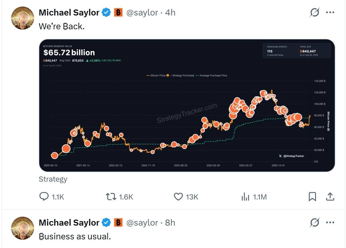 Saylor 吹响号角，但这次他手里真有弹药
