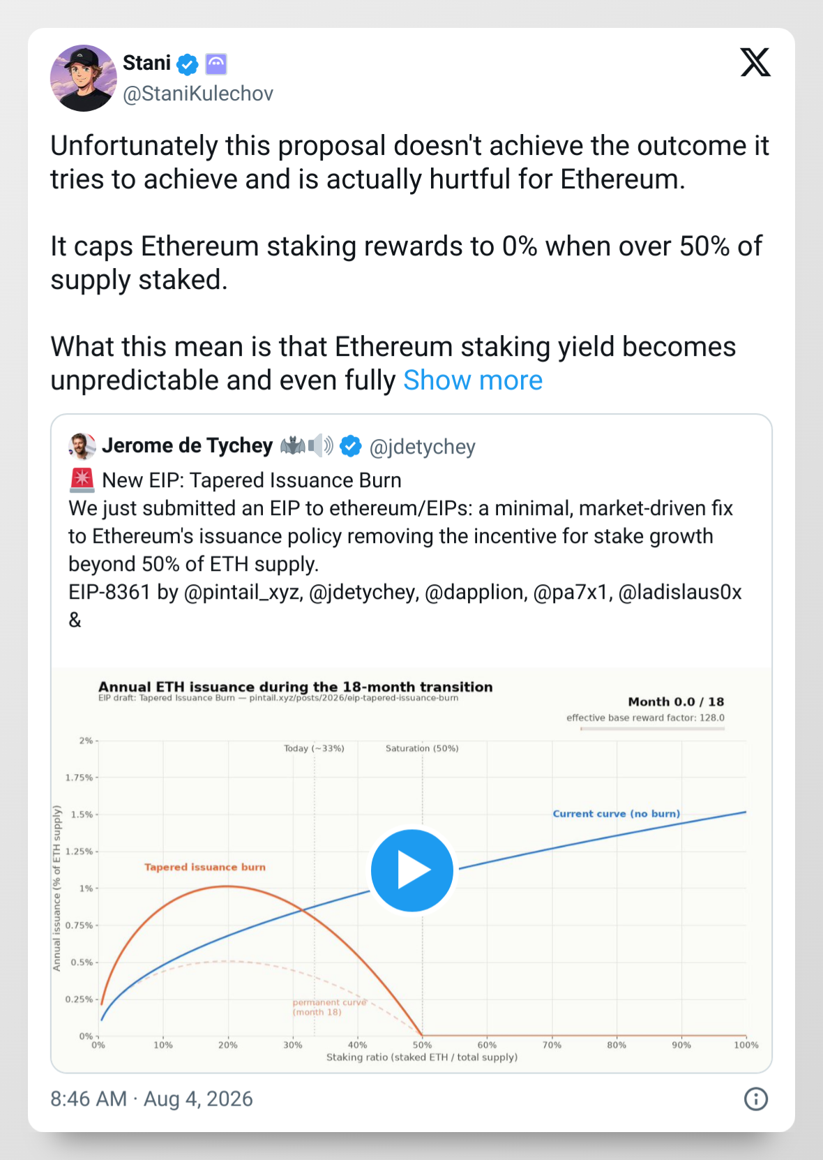 以太坊质押率要设上限?EIP-8363 提案引爆争议