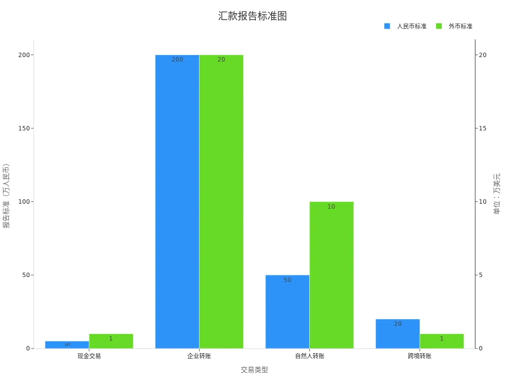Bar Chart Showing Reporting Standards in RMB and Foreign Currency for Different Remittance Types