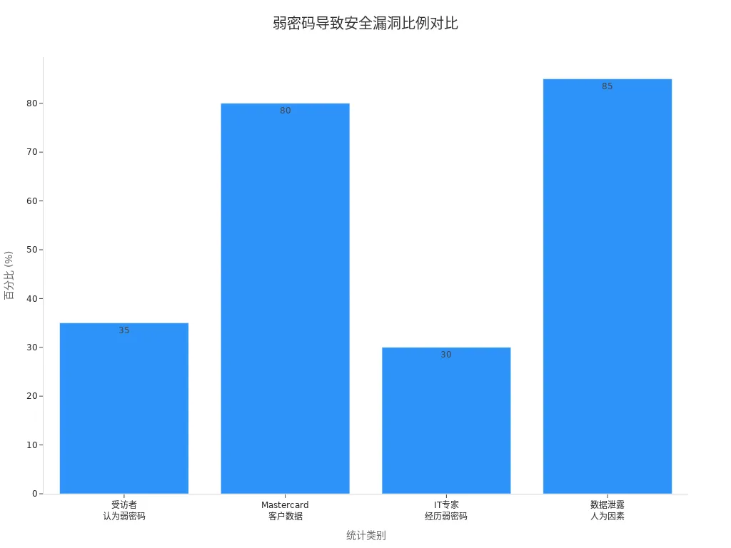 展示弱密码导致安全漏洞比例的条形图
