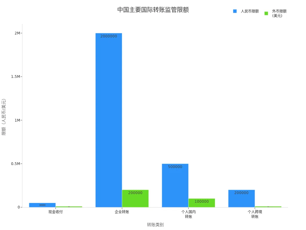 展示中国不同类别国际银行转账监管限额的条形图