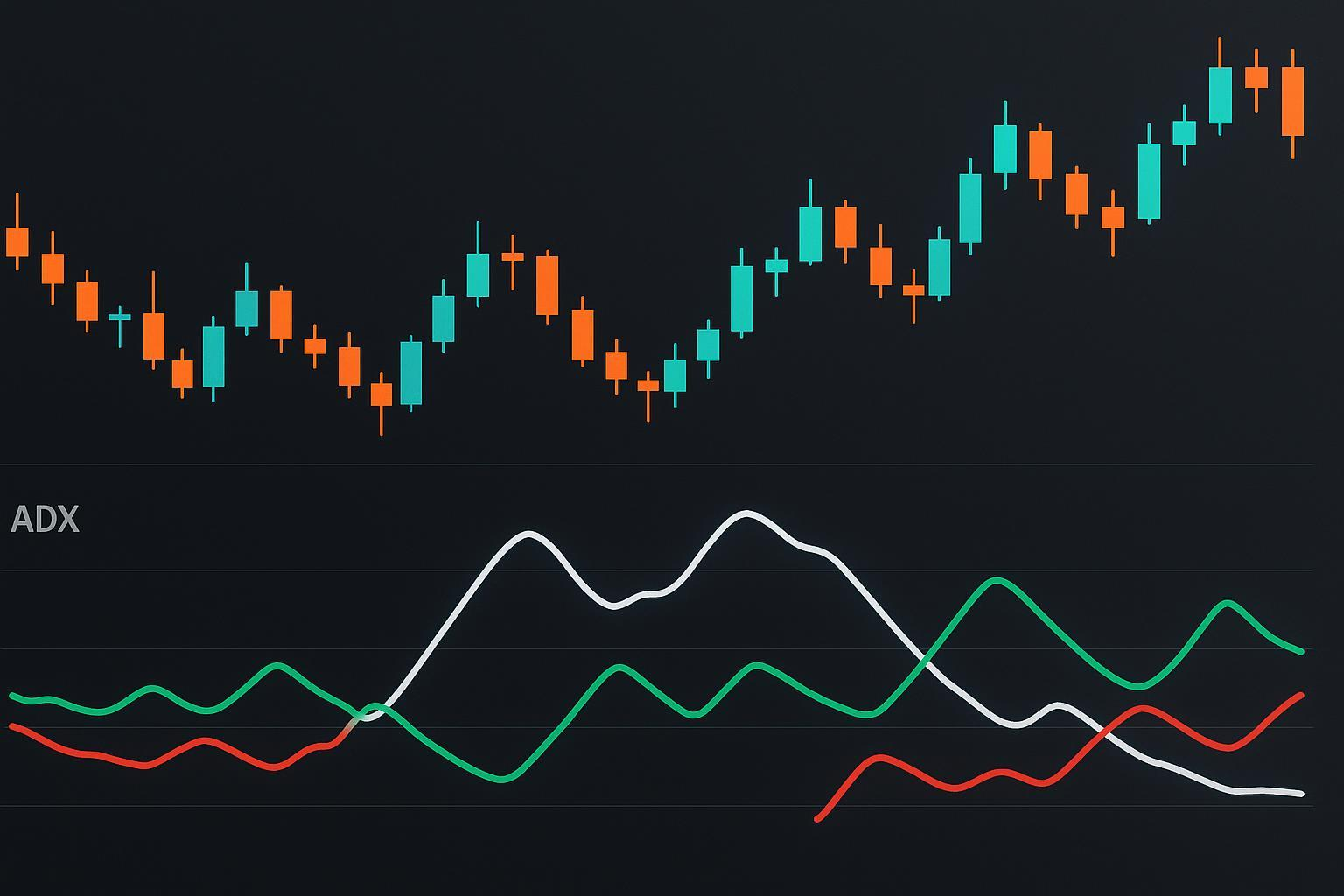 Candlestick chart with ADX (including +DI/-DI) and 20/25/40 threshold tutorial cover
