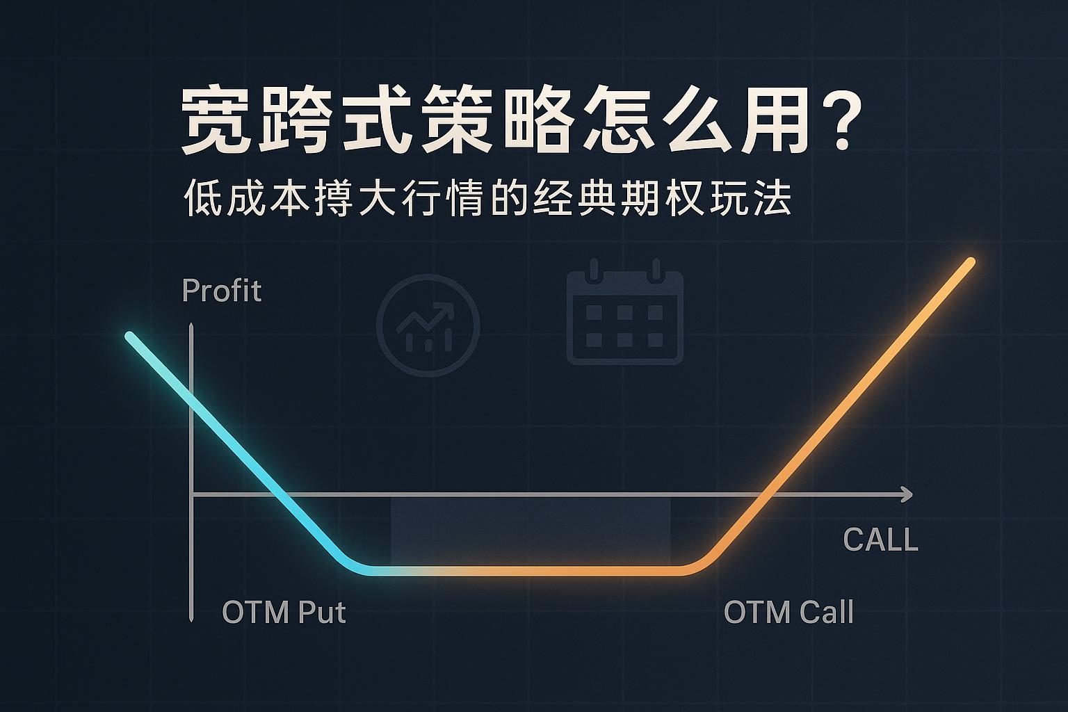 Strangle Options Strategy Cover Image: Profit-loss curve with event icons, highlighting the theme of low-cost high-move trading