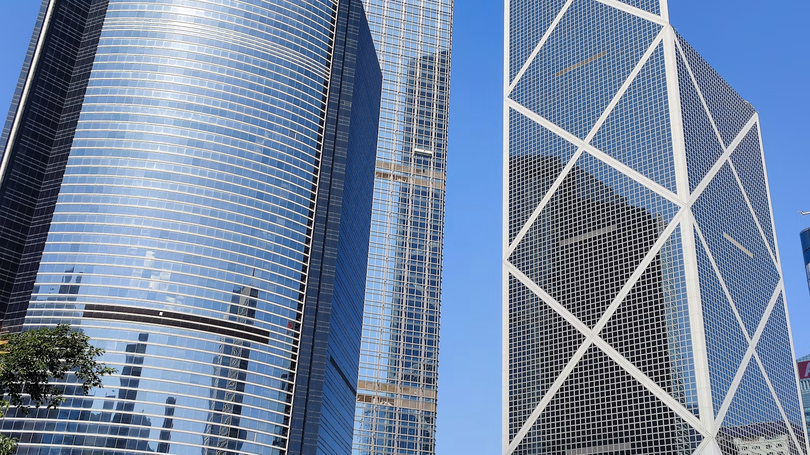 Bank buildings in Hong Kong financial district and bank code identification