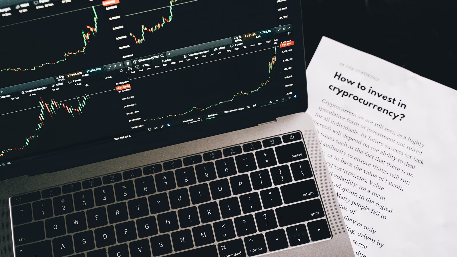 Research tools and financial analysis on laptop